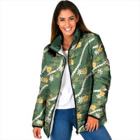 Hawaiian Pikake Maile Lei Padded Jacket Tiare Hibiscus Kalo Palapalai Leaf Green LT19 Women Green - Polynesian Pride