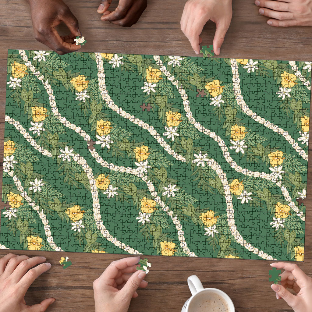 Hawaiian Pikake Maile Lei Puzzle Tiare Hibiscus Kalo Palapalai Leaf Green LT19 - Polynesian Pride