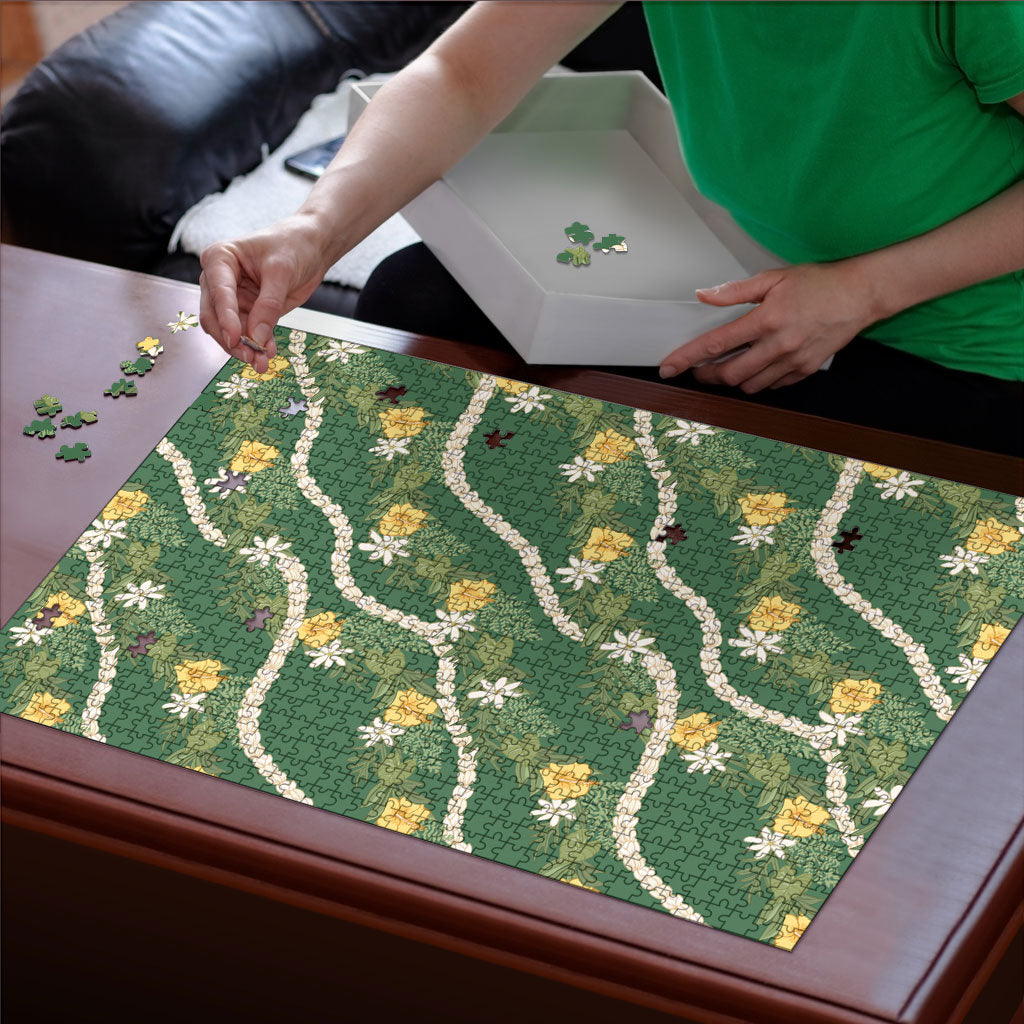 Hawaiian Pikake Maile Lei Puzzle Tiare Hibiscus Kalo Palapalai Leaf Green LT19 - Polynesian Pride