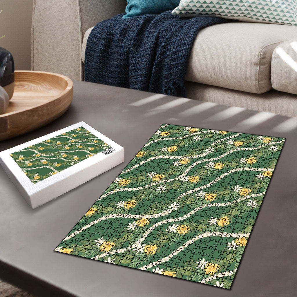 Hawaiian Pikake Maile Lei Puzzle Tiare Hibiscus Kalo Palapalai Leaf Green LT19 - Polynesian Pride