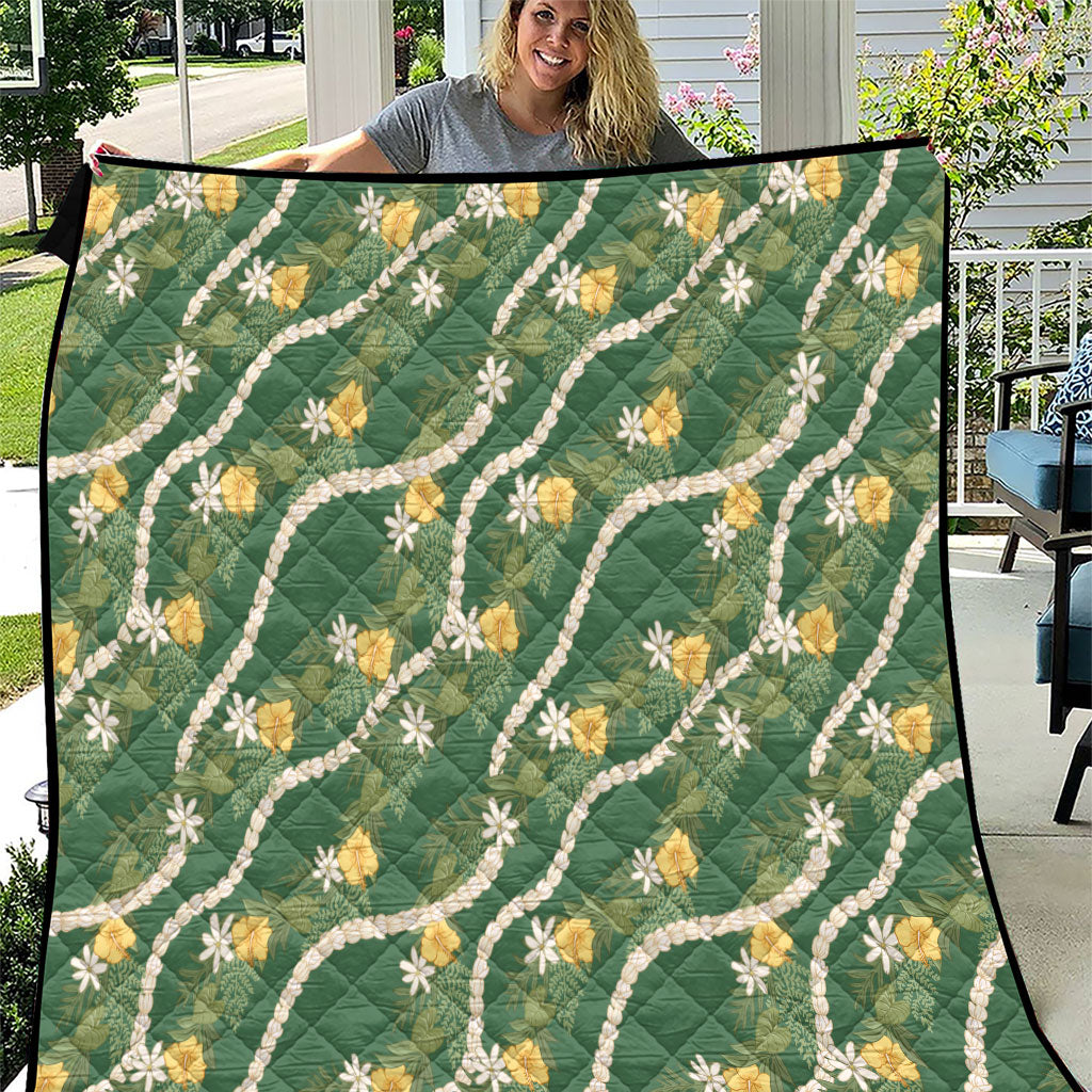 Hawaiian Pikake Maile Lei Quilt Tiare Hibiscus Kalo Palapalai Leaf Green LT19 Green - Polynesian Pride