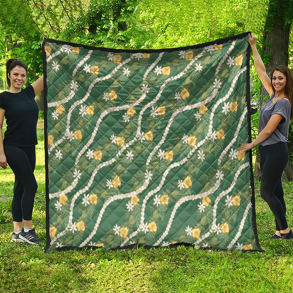 Hawaiian Pikake Maile Lei Quilt Tiare Hibiscus Kalo Palapalai Leaf Green LT19 - Polynesian Pride