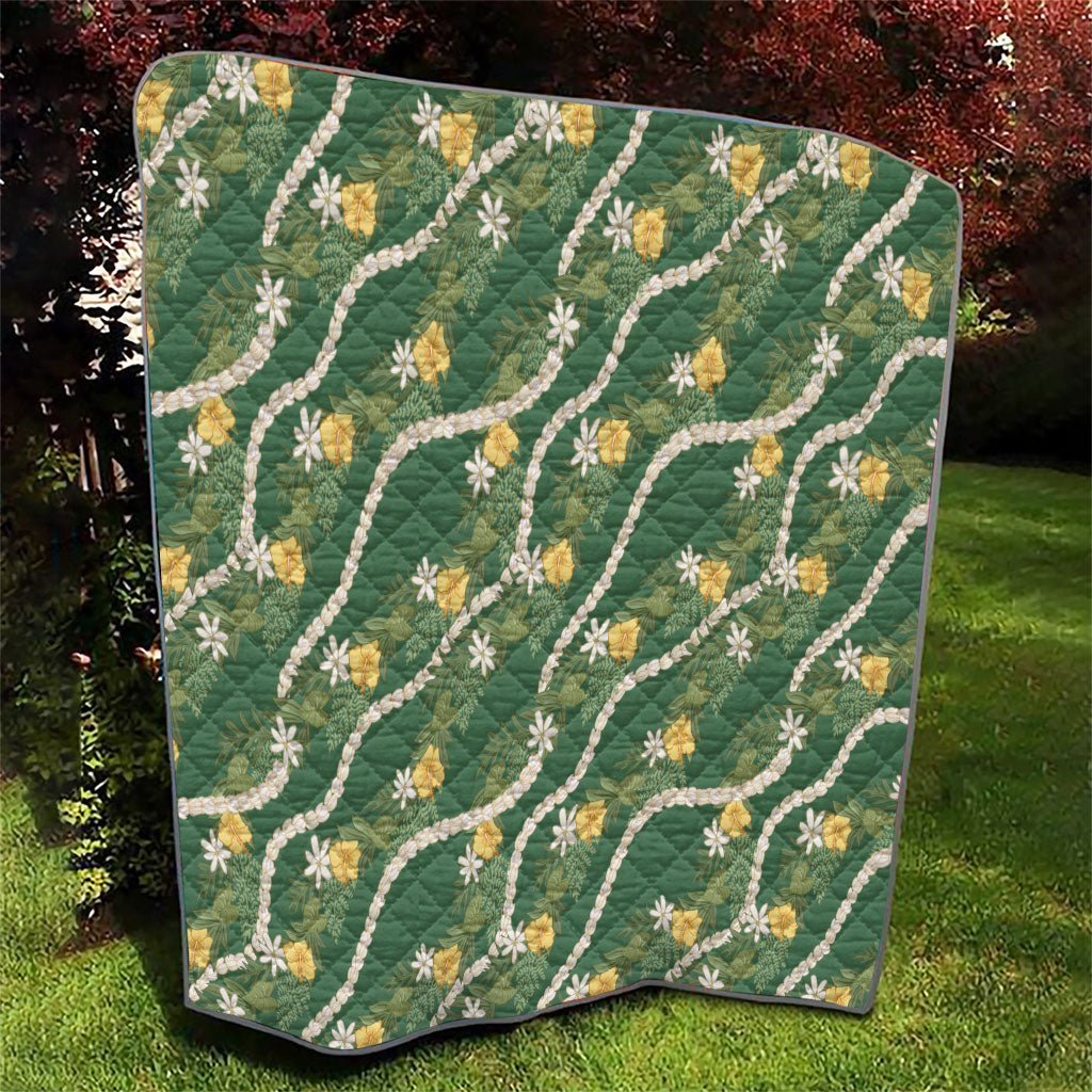 Hawaiian Pikake Maile Lei Quilt Tiare Hibiscus Kalo Palapalai Leaf Green LT19 - Polynesian Pride