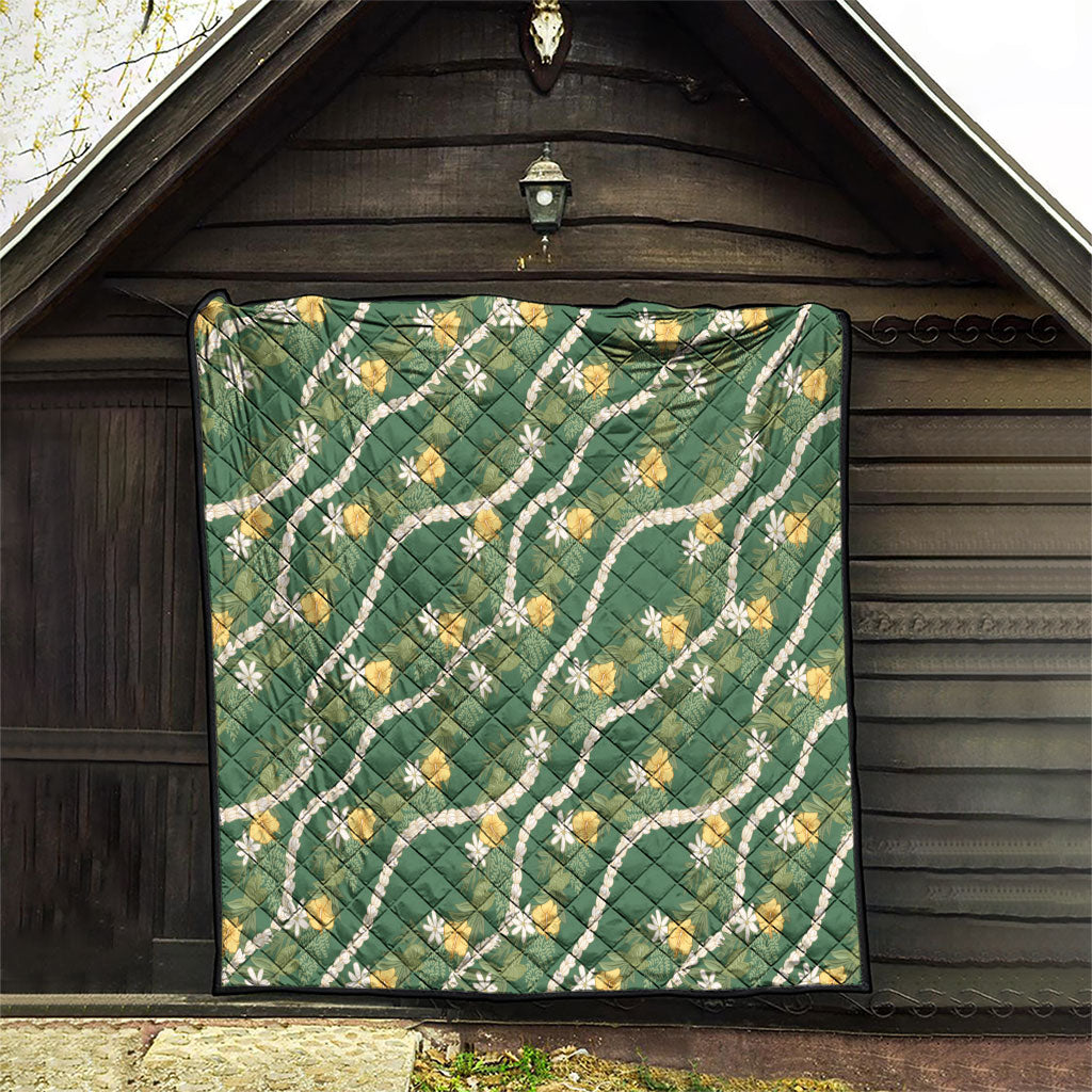 Hawaiian Pikake Maile Lei Quilt Tiare Hibiscus Kalo Palapalai Leaf Green LT19 - Polynesian Pride