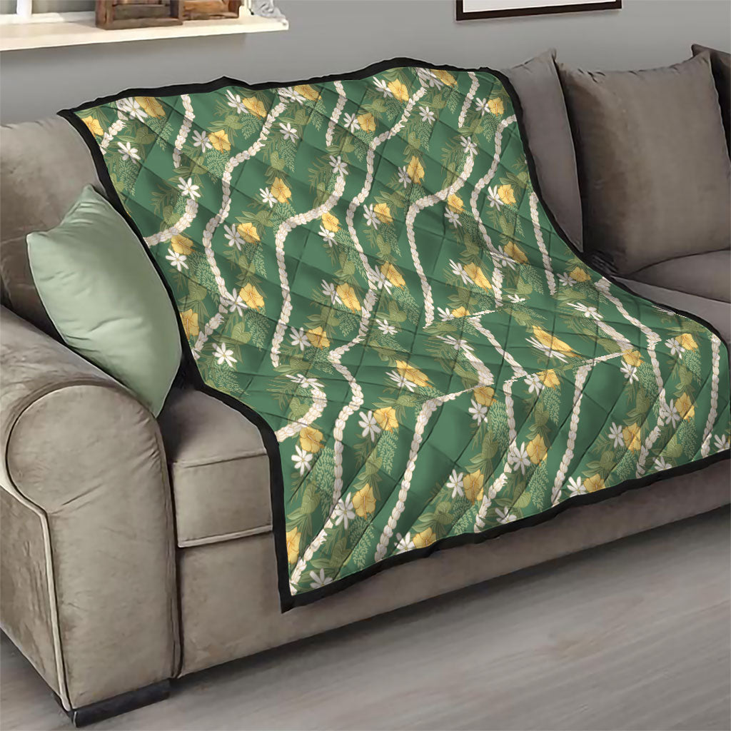 Hawaiian Pikake Maile Lei Quilt Tiare Hibiscus Kalo Palapalai Leaf Green LT19 - Polynesian Pride