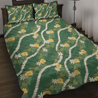 Hawaiian Pikake Maile Lei Quilt Bed Set Tiare Hibiscus Kalo Palapalai Leaf Green LT19 Green - Polynesian Pride