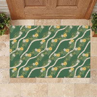 Hawaiian Pikake Maile Lei Rubber Doormat Tiare Hibiscus Kalo Palapalai Leaf Green