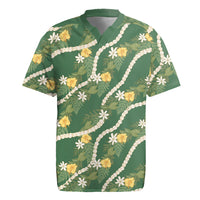 Hawaiian Pikake Maile Lei Rugby Jersey Tiare Hibiscus Kalo Palapalai Leaf Green LT19 Green - Polynesian Pride