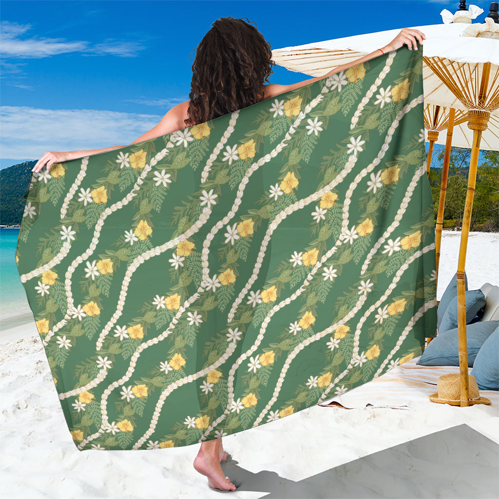 Hawaiian Pikake Maile Lei Sarong Tiare Hibiscus Kalo Palapalai Leaf Green LT19 One Size 44 x 66 inches Green - Polynesian Pride