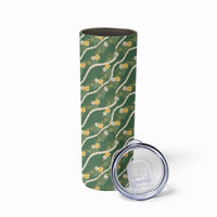 Hawaiian Pikake Maile Lei Skinny Tumbler Tiare Hibiscus Kalo Palapalai Leaf Green