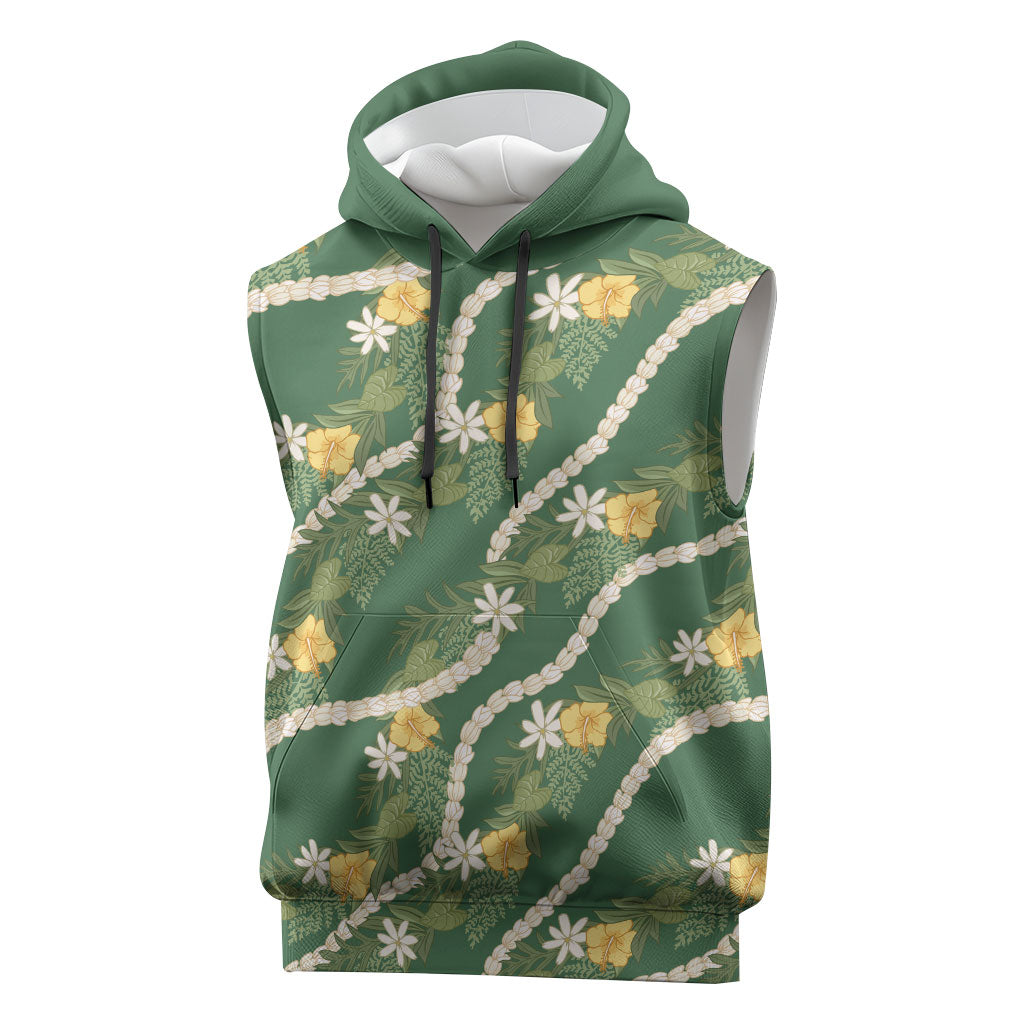 Hawaiian Pikake Maile Lei Sleeveless Hoodie Tiare Hibiscus Kalo Palapalai Leaf Green LT19 Green - Polynesian Pride
