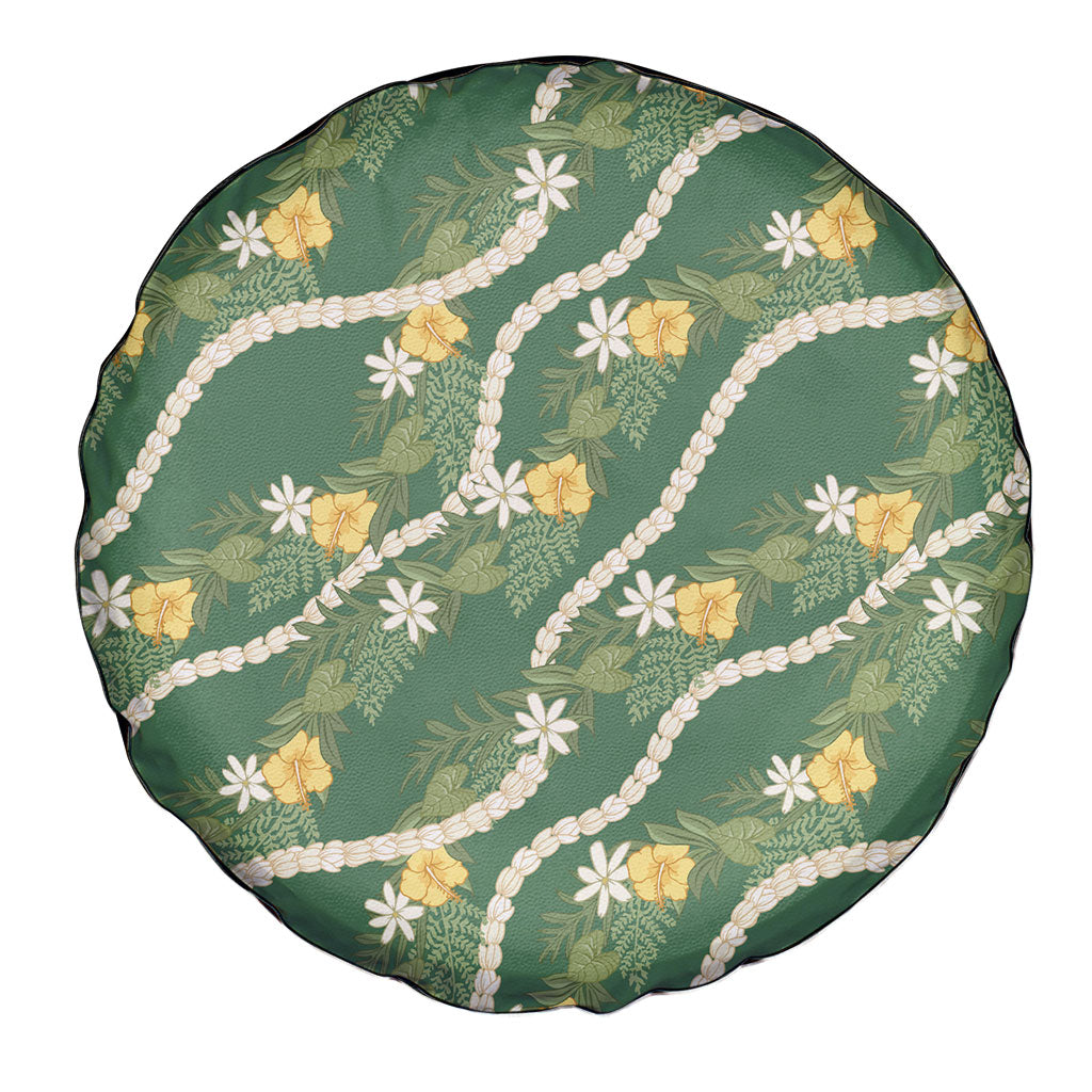 Hawaiian Pikake Maile Lei Spare Tire Cover Tiare Hibiscus Kalo Palapalai Leaf Green