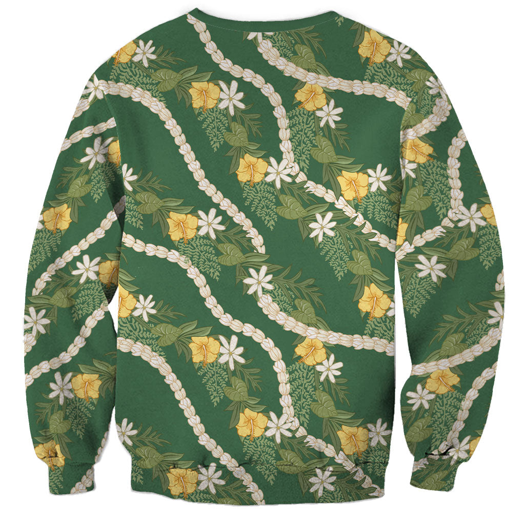 Hawaiian Pikake Maile Lei Sweatshirt Tiare Hibiscus Kalo Palapalai Leaf Green LT19 - Polynesian Pride