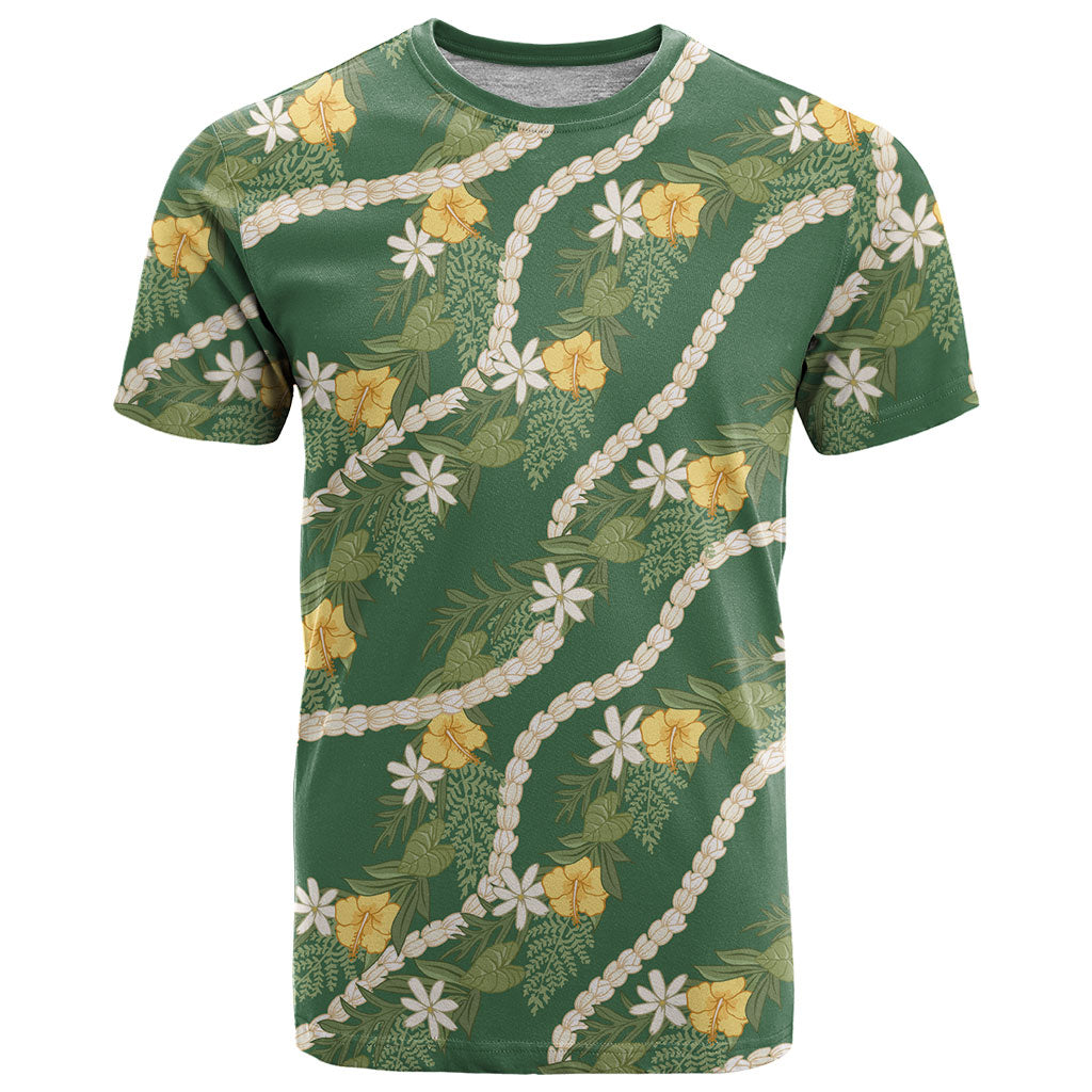 Hawaiian Pikake Maile Lei T Shirt Tiare Hibiscus Kalo Palapalai Leaf Green LT19 Green - Polynesian Pride