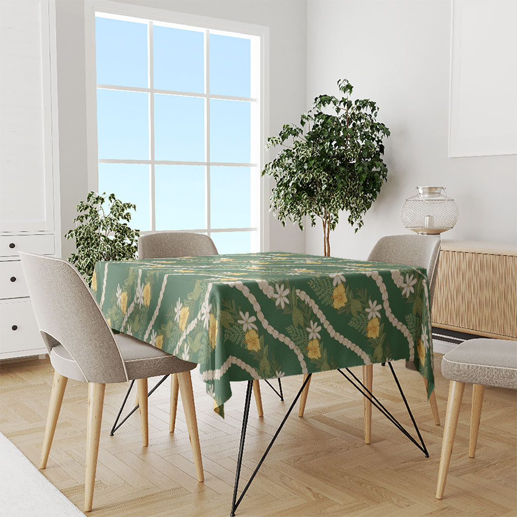 Hawaiian Pikake Maile Lei Tablecloth Tiare Hibiscus Kalo Palapalai Leaf Green LT19 - Polynesian Pride