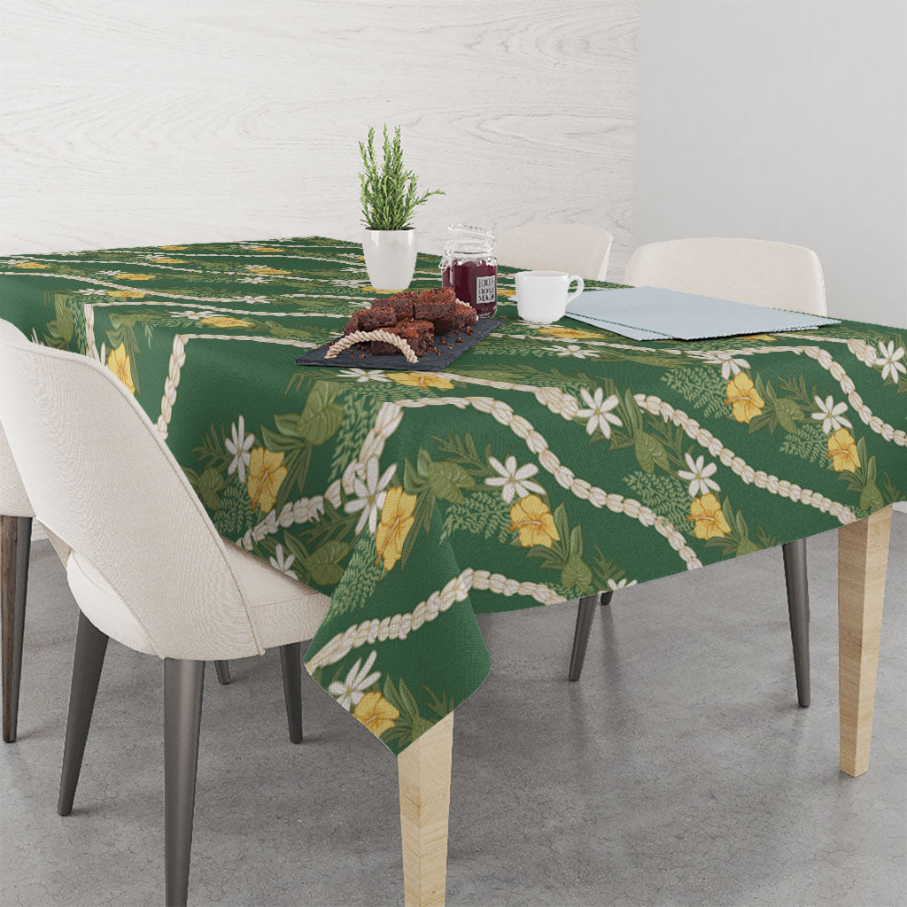 Hawaiian Pikake Maile Lei Tablecloth Tiare Hibiscus Kalo Palapalai Leaf Green LT19 - Polynesian Pride