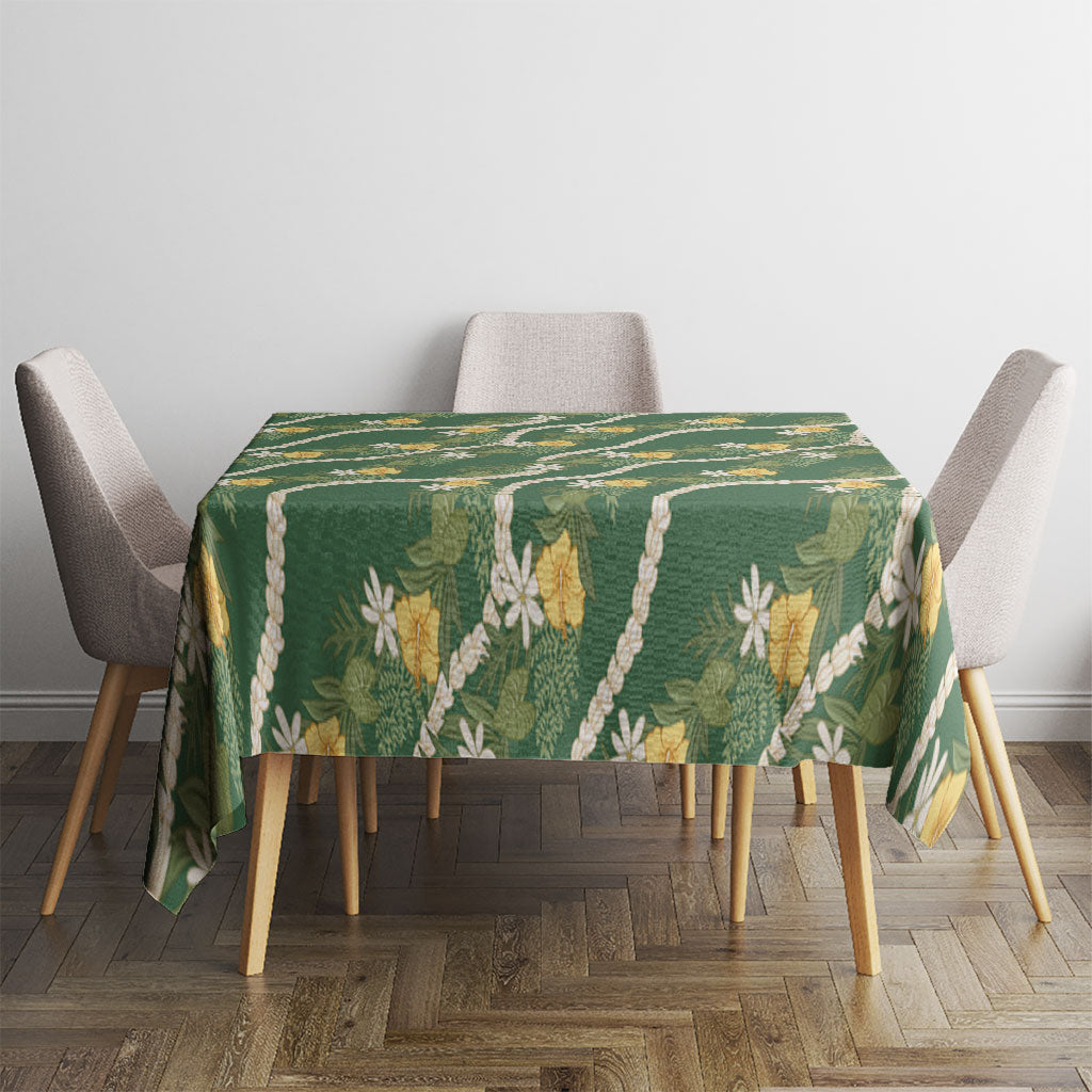 Hawaiian Pikake Maile Lei Tablecloth Tiare Hibiscus Kalo Palapalai Leaf Green LT19 - Polynesian Pride