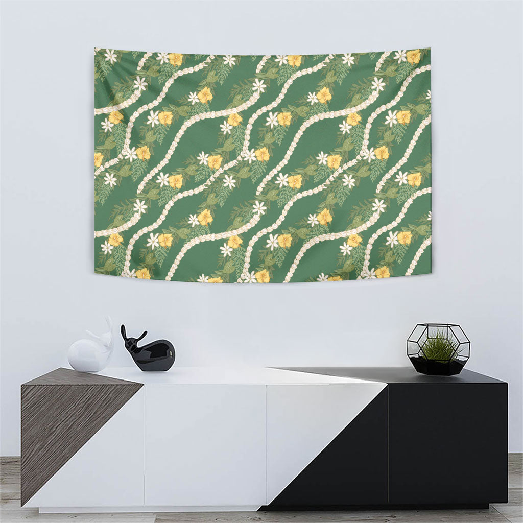 Hawaiian Pikake Maile Lei Tapestry Tiare Hibiscus Kalo Palapalai Leaf Green LT19 - Polynesian Pride