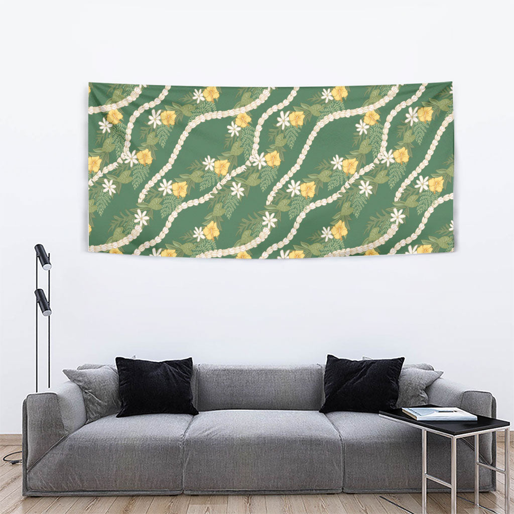 Hawaiian Pikake Maile Lei Tapestry Tiare Hibiscus Kalo Palapalai Leaf Green LT19 - Polynesian Pride