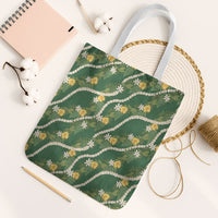 Hawaiian Pikake Maile Lei Tote Bag Tiare Hibiscus Kalo Palapalai Leaf Green LT19 White Strap One Size Green - Polynesian Pride