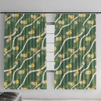 Hawaiian Pikake Maile Lei Window Curtain Tiare Hibiscus Kalo Palapalai Leaf Green LT19 With Hooks Green - Polynesian Pride