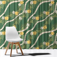 Hawaiian Pikake Maile Lei Window Curtain Tiare Hibiscus Kalo Palapalai Leaf Green LT19 - Polynesian Pride