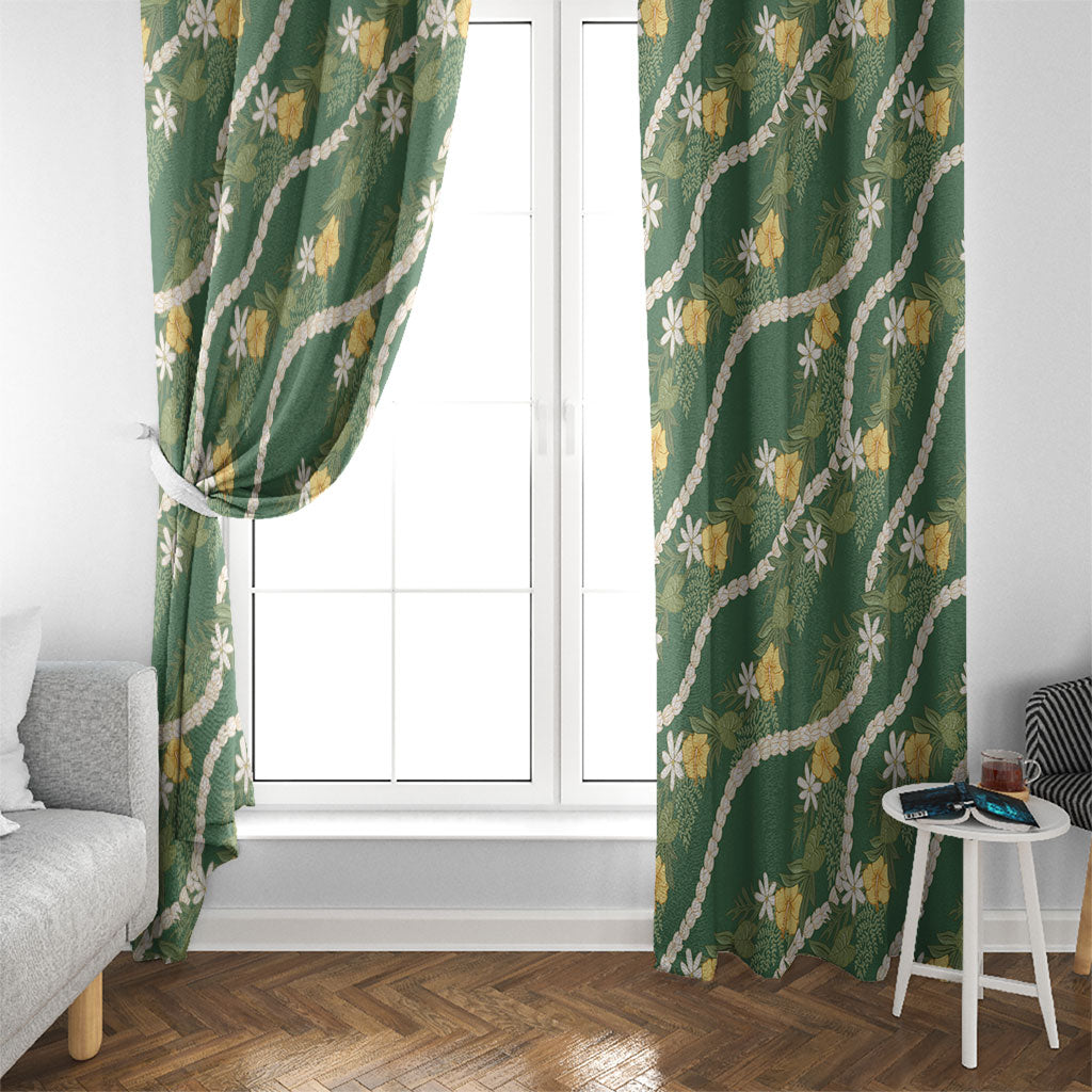Hawaiian Pikake Maile Lei Window Curtain Tiare Hibiscus Kalo Palapalai Leaf Green LT19 - Polynesian Pride