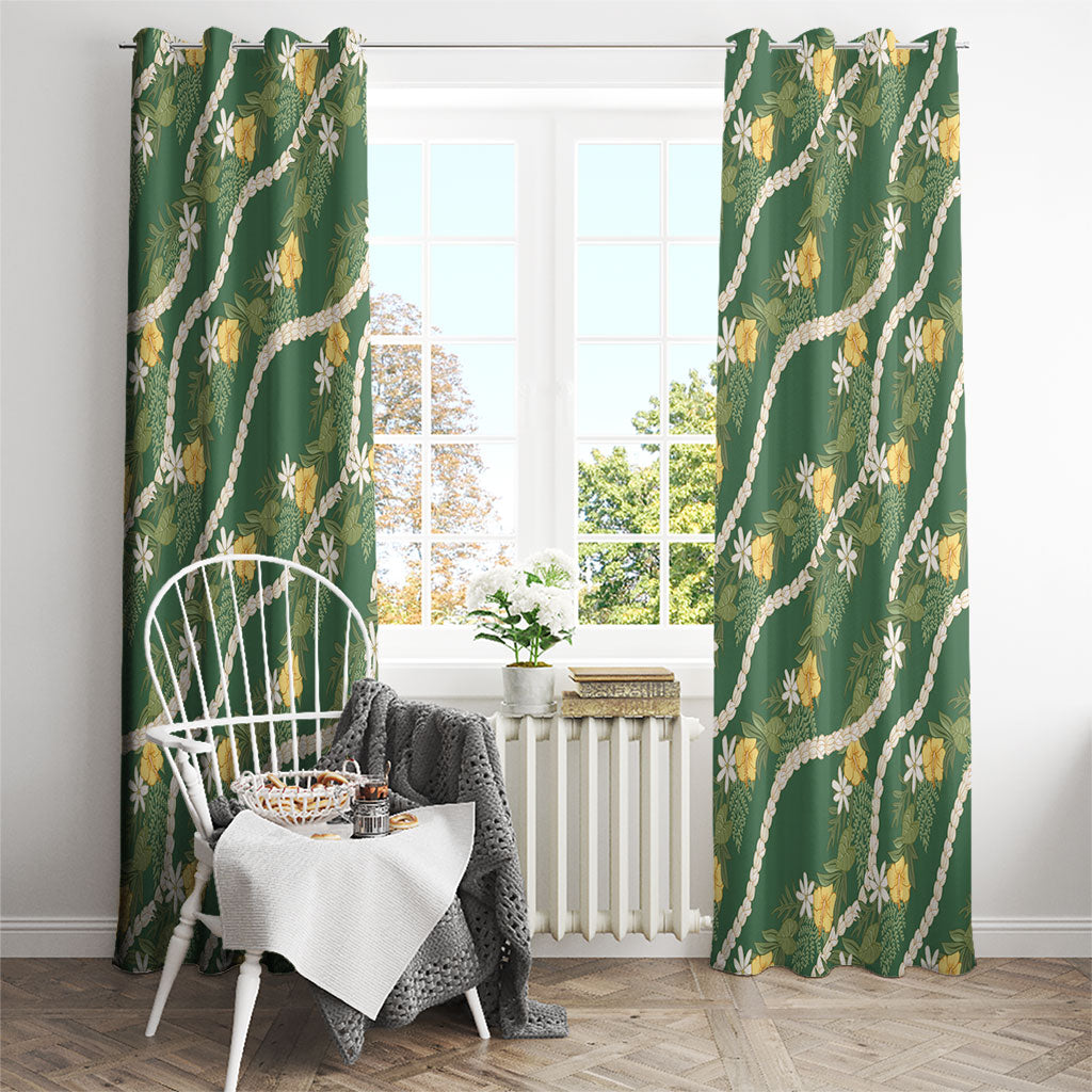Hawaiian Pikake Maile Lei Window Curtain Tiare Hibiscus Kalo Palapalai Leaf Green LT19 - Polynesian Pride