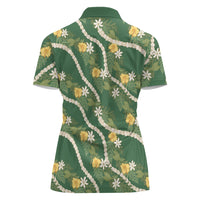 Hawaiian Pikake Maile Lei Women Polo Shirt Tiare Hibiscus Kalo Palapalai Leaf Green