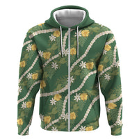 Hawaiian Pikake Maile Lei Zip Hoodie Tiare Hibiscus Kalo Palapalai Leaf Green LT19 Zip Hoodie Green - Polynesian Pride