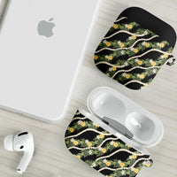 Hawaiian Pikake Maile Lei AirPods Case Tiare Hibiscus Kalo Palapalai Leaf Black
