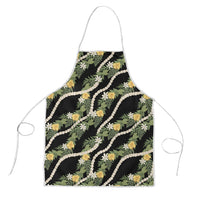 Hawaiian Pikake Maile Lei Apron Tiare Hibiscus Kalo Palapalai Leaf Black LT19 Black - Polynesian Pride