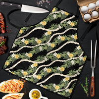 Hawaiian Pikake Maile Lei Apron Tiare Hibiscus Kalo Palapalai Leaf Black LT19 Black - Polynesian Pride