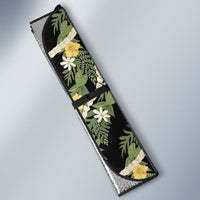 Hawaiian Pikake Maile Lei Auto Sun Shade Tiare Hibiscus Kalo Palapalai Leaf Black LT19 - Polynesian Pride