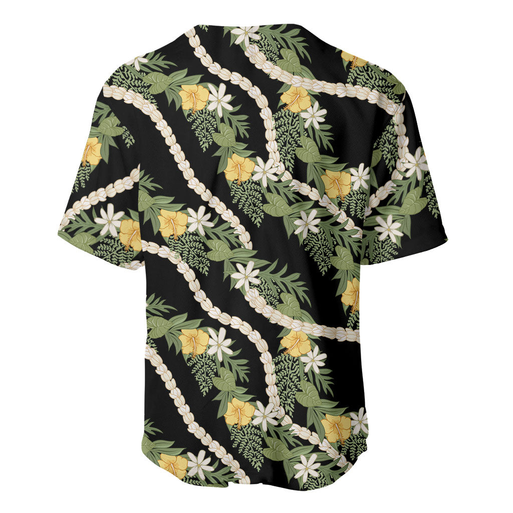Hawaiian Pikake Maile Lei Baseball Jersey Tiare Hibiscus Kalo Palapalai Leaf Black LT19 - Polynesian Pride