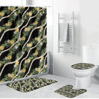 Hawaiian Pikake Maile Lei Bathroom Set Tiare Hibiscus Kalo Palapalai Leaf Black LT19 Bathroom Set (4 pcs) Black - Polynesian Pride