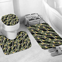 Hawaiian Pikake Maile Lei Bathroom Set Tiare Hibiscus Kalo Palapalai Leaf Black LT19 Mat Set Only (3 pcs) One Size Black - Polynesian Pride