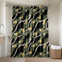 Hawaiian Pikake Maile Lei Bathroom Set Tiare Hibiscus Kalo Palapalai Leaf Black LT19 Shower Curtain Only Black - Polynesian Pride