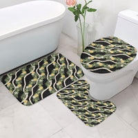 Hawaiian Pikake Maile Lei Bathroom Set Tiare Hibiscus Kalo Palapalai Leaf Black LT19 - Polynesian Pride