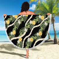 Hawaiian Pikake Maile Lei Beach Blanket Tiare Hibiscus Kalo Palapalai Leaf Black LT19 - Polynesian Pride