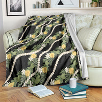 Hawaiian Pikake Maile Lei Blanket Tiare Hibiscus Kalo Palapalai Leaf Black LT19 Black - Polynesian Pride