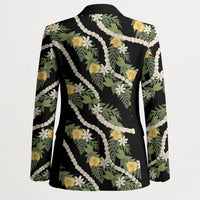 Hawaiian Pikake Maile Lei Blazer Tiare Hibiscus Kalo Palapalai Leaf Black LT19 - Polynesian Pride