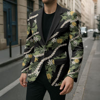 Hawaiian Pikake Maile Lei Blazer Tiare Hibiscus Kalo Palapalai Leaf Black LT19 - Polynesian Pride