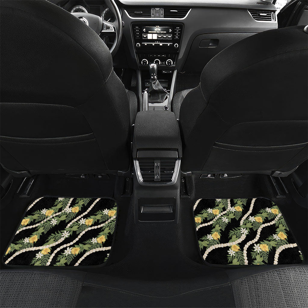 Hawaiian Pikake Maile Lei Car Mats Tiare Hibiscus Kalo Palapalai Leaf Black LT19 Set 2pcs - Back Black - Polynesian Pride