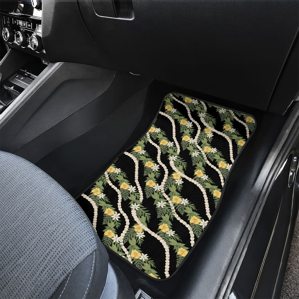 Hawaiian Pikake Maile Lei Car Mats Tiare Hibiscus Kalo Palapalai Leaf Black LT19 - Polynesian Pride