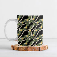Hawaiian Pikake Maile Lei Ceramic Mug Tiare Hibiscus Kalo Palapalai Leaf Black LT19 Black - Polynesian Pride