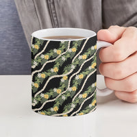 Hawaiian Pikake Maile Lei Ceramic Mug Tiare Hibiscus Kalo Palapalai Leaf Black LT19 - Polynesian Pride