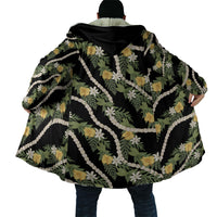 Hawaiian Pikake Maile Lei Cloak Tiare Hibiscus Kalo Palapalai Leaf Black LT19 - Polynesian Pride
