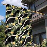 Hawaiian Pikake Maile Lei Garden Flag Tiare Hibiscus Kalo Palapalai Leaf Black LT19 - Polynesian Pride
