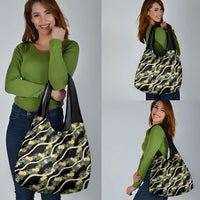 Hawaiian Pikake Maile Lei Grocery Bag Tiare Hibiscus Kalo Palapalai Leaf Black